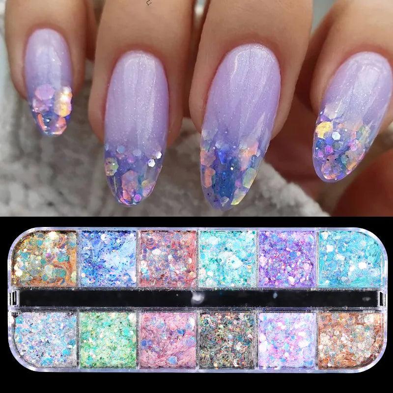 1 Box Aurora Nail Sequins Crystal Thin Irregular Butterfly Star Sparkly Nail Flakes UV Gel Polish Manicure Nail Art Decorations  ourlum.com   