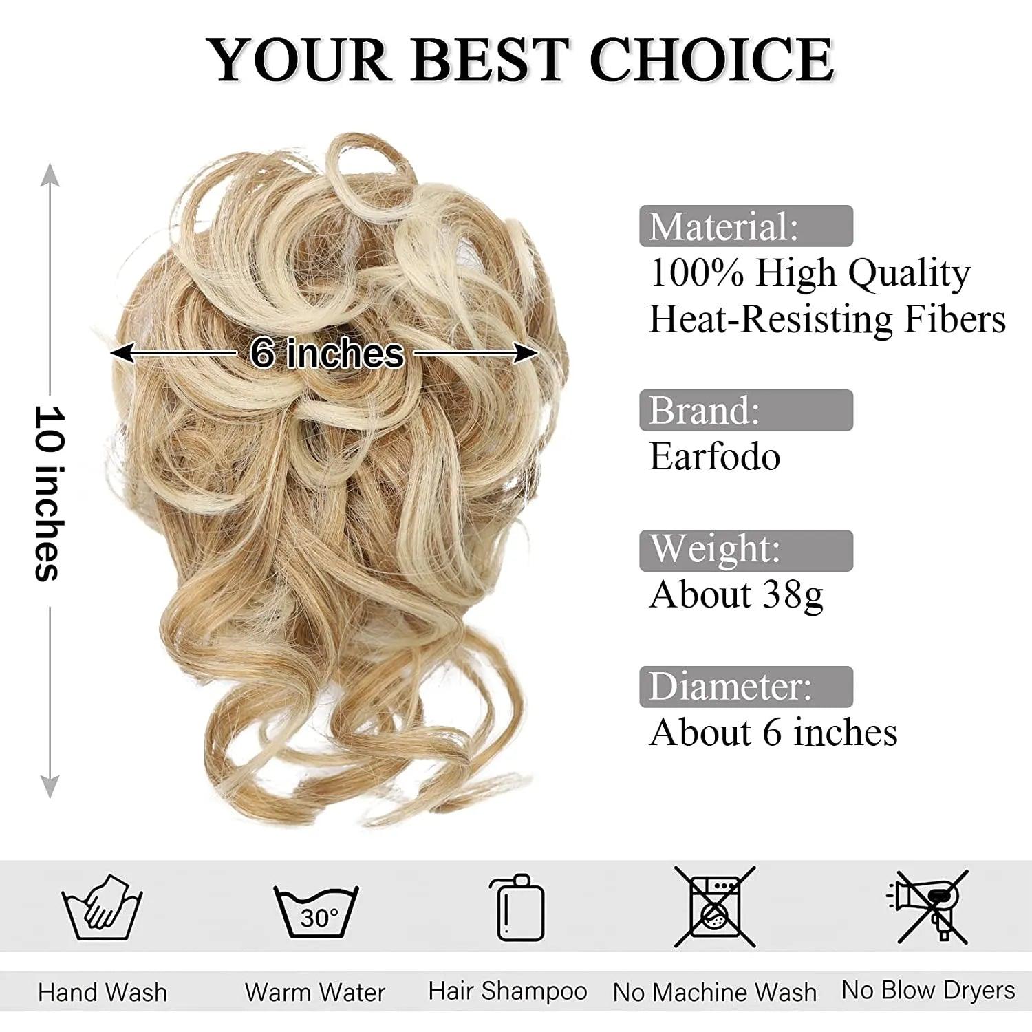 Messy Curly Synthetic Hair Chignon Bun with Elastic Band - Black/Brown Wig for Women  ourlum.com   