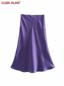 Solid Satin A-Line Midi Skirt Stylish Summer Fashion Statement