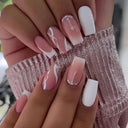 French False Nails Chic Nude White Short Square Tips Glue