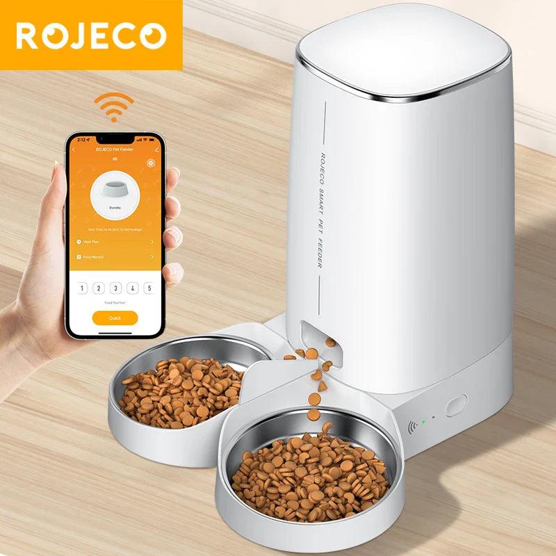 ROJECO Smart Cat Feeder: Remote Control WiFi Auto Dispenser for Pets  ourlum.com   