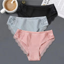 Elegant Lace Trim Cotton Panties Set Stylish Low-Rise Pack