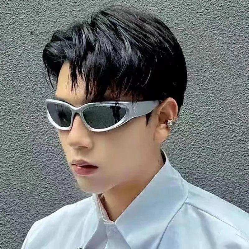 Trendy Unisex Oval Punk Sunglasses with Colorful Mirror Lenses for Y2K Fashion