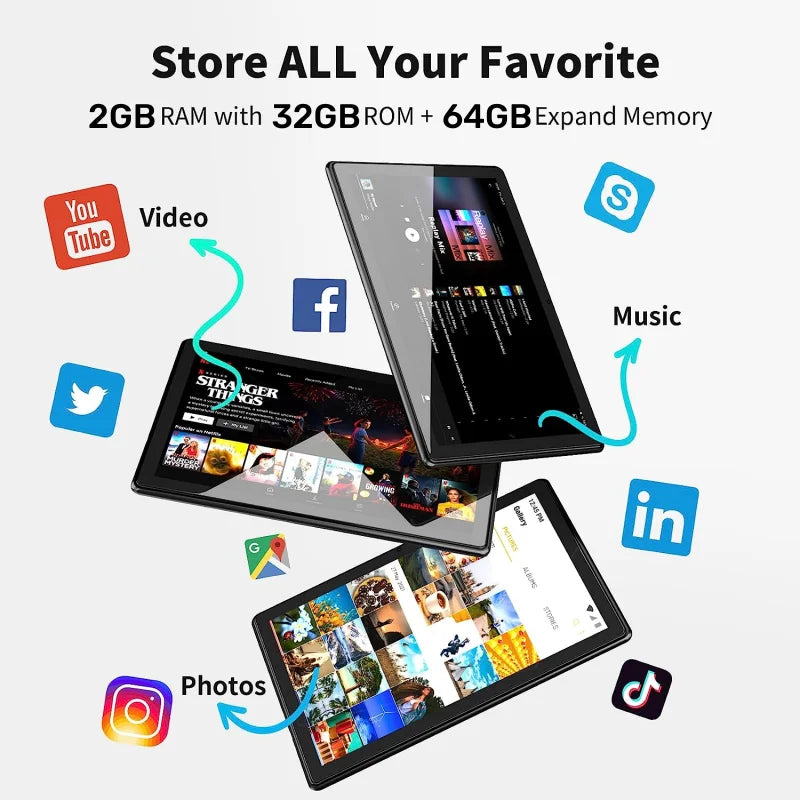 2024 Big Sale 10.1 Inch CT101 Android 8.1 Tablet  2GB RAM 32GB ROM MT8163 Quad Core Dual Camera Battery 5000mAh