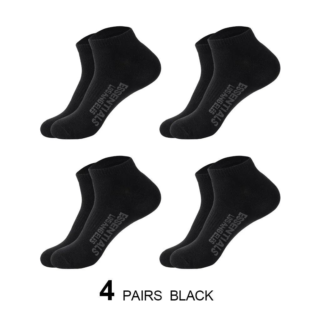 Hip Hop Style Low Cut Socks Set for Men and Women - Trendy Cotton Skateboard Fashion Socks - Black, White, Green - 4 Pack  Our Lum   