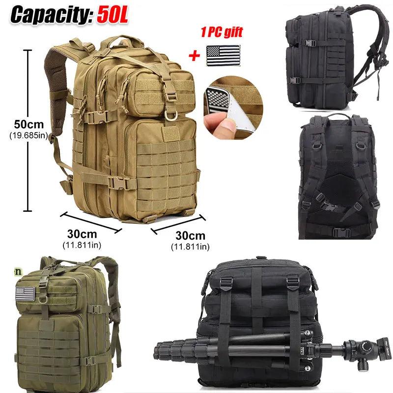 Large Capacity Waterproof Tactical Backpack for Men, 3P Softback, Outdoor Bug Rucksack, Hiking, Camping, Hunting Bags, 50L  ourlum.com   