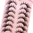 NEW 7Pairs Lashes manga Lashes 3D Clear Band Lashes Natural Look Wispy Mink Eyelashes Fluffy Cat Eye Lashes Pack Fake Eyelashes  ourlum.com   