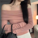 Knit Slash Neck Sweater: Stylish Defined Waist Elegant Top