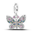 Pink Silver Plated Butterfly Flower Charm Beads for Jewelry