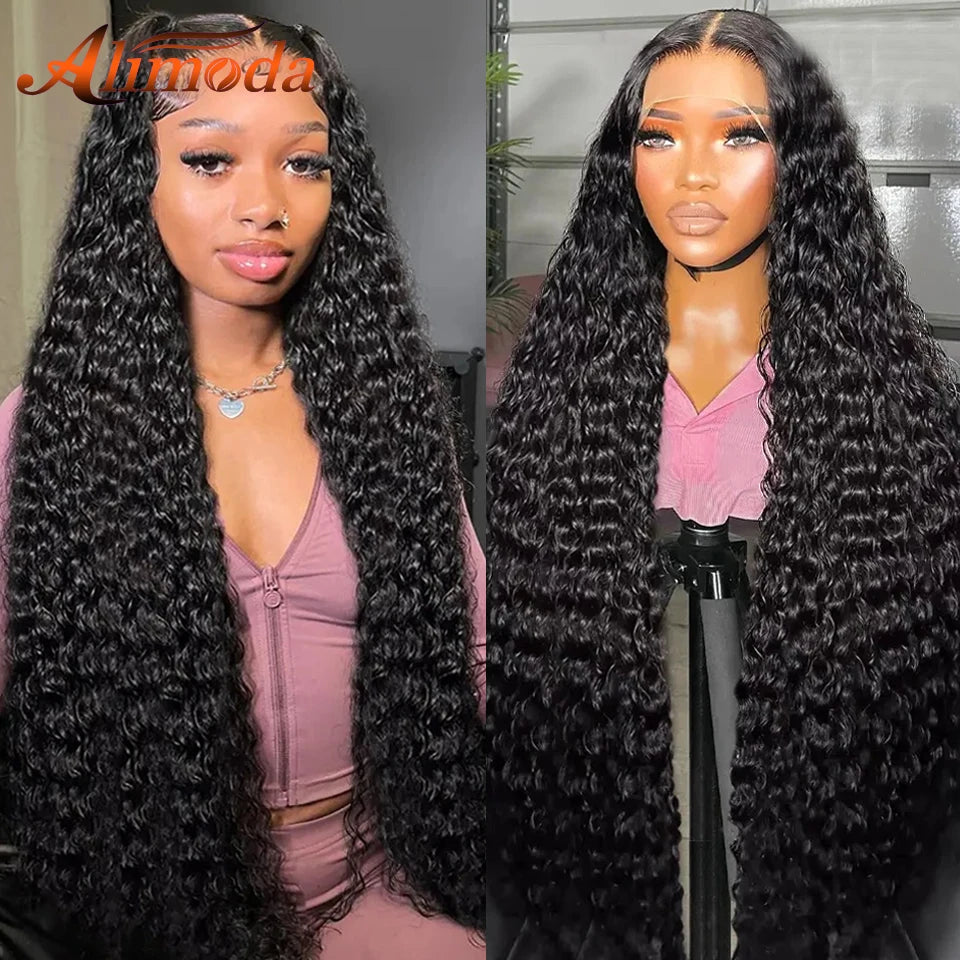 13x4/13x6 Curly Lace Front Human Hair Wigs Deep Wave Lace Frontal Wig 34 inch HD Transparent Water Wave Brazilian Wigs For Women