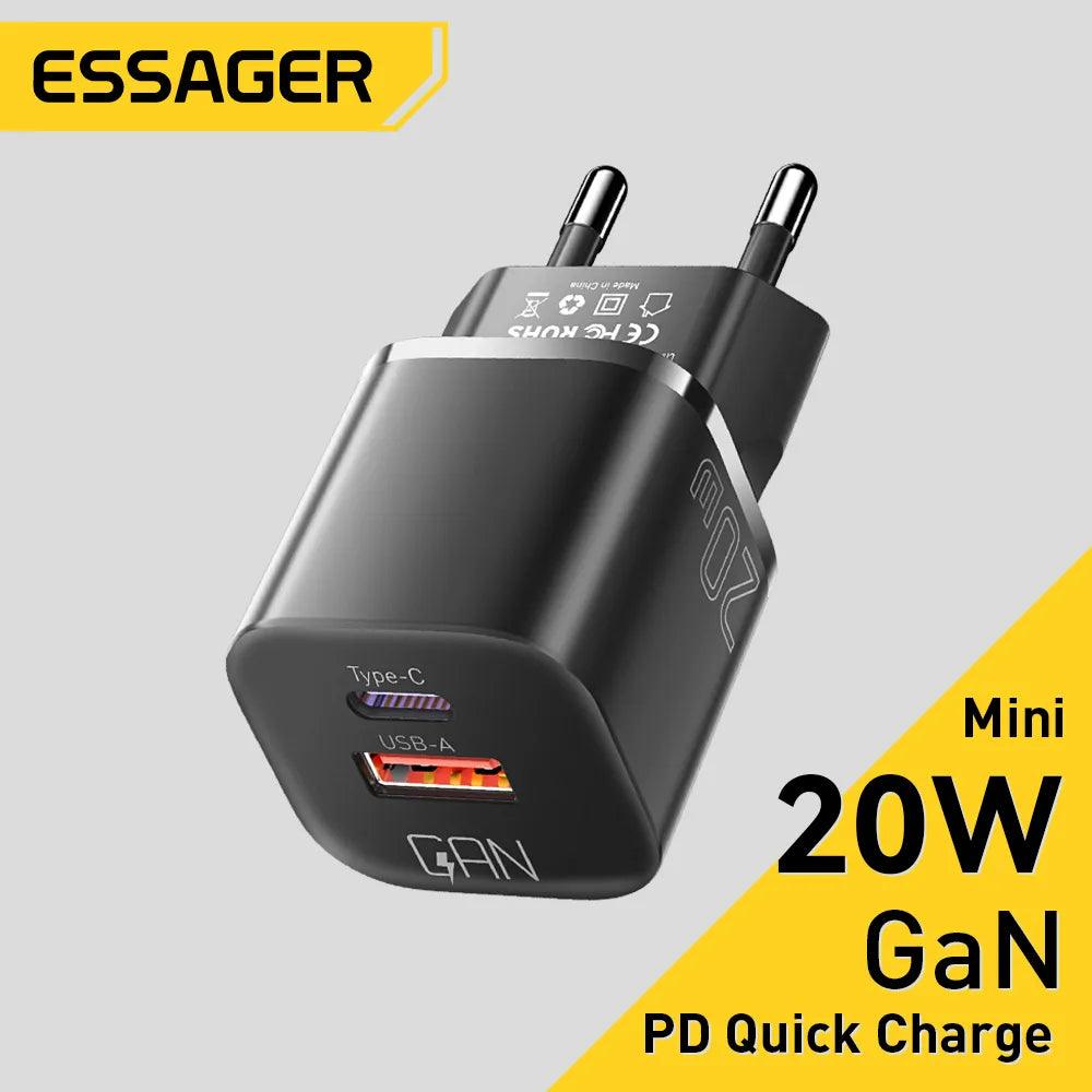 Essager 20W GaN PD USB C Charger - Rapid Charging for iPhone, Xiaomi, and More  ourlum.com   