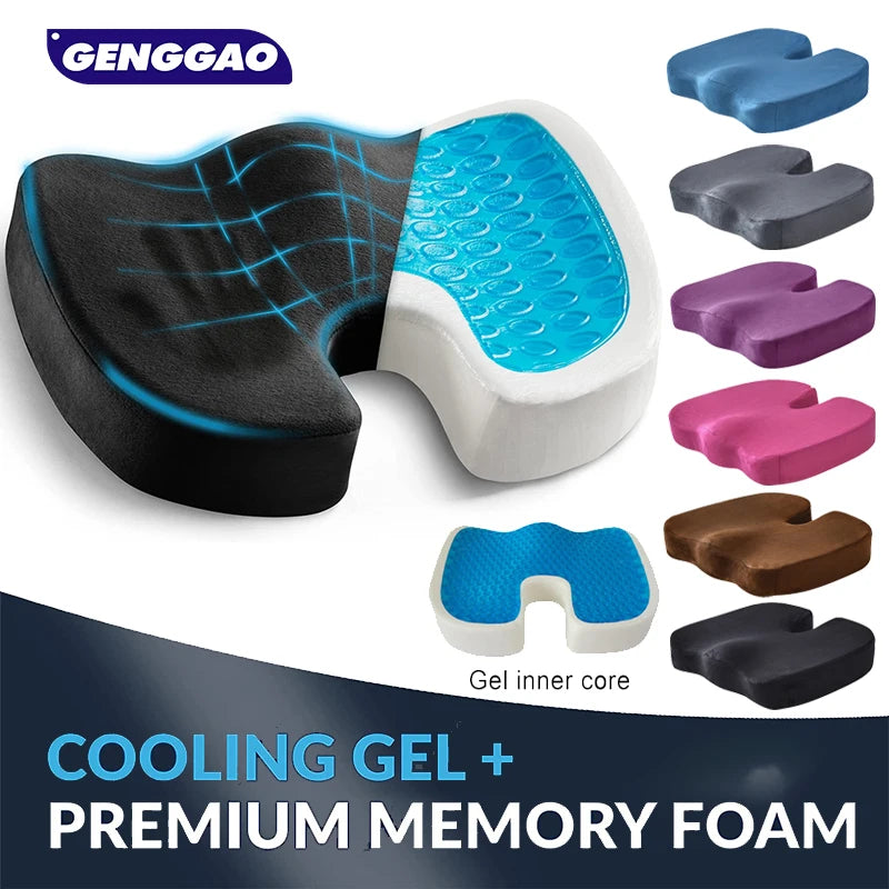 Ergonomic Memory Foam Gel Seat Cushion for Back Pain Relief - Office Chair & Car Comfort