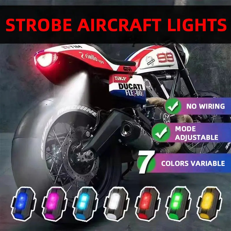 Universal LED Motorcycle Warning Lights 7 Colors Mini USB Drone Strobe Light Bike Aircraft Night Flashing Turn Signal Indicator