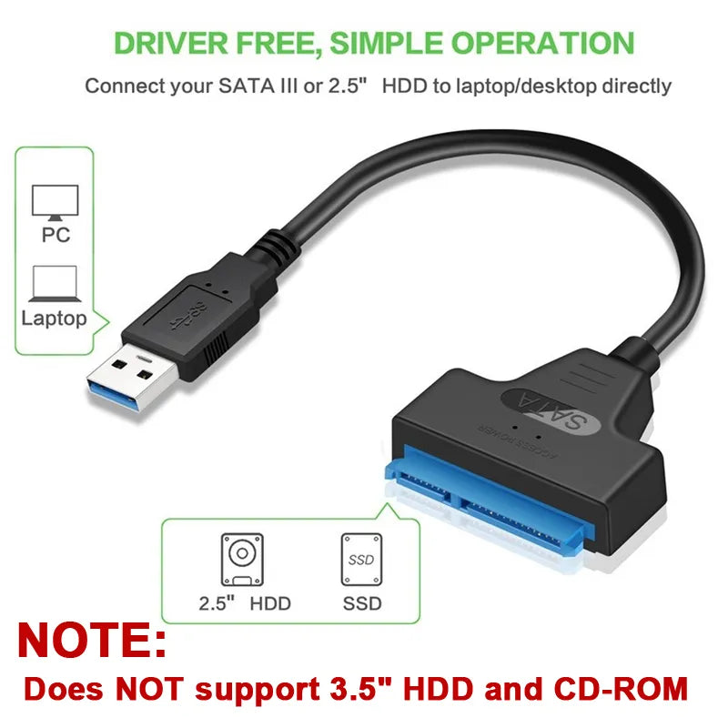 High-Speed SATA to USB Cable for HDD SSD Data Transfer - Lightning-Fast Connections