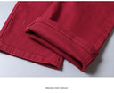 Spring Men's Slim Jeans Classic Style Straight Elasticity Cotton Denim Pants Male Brand Wine Red Black White Trousers