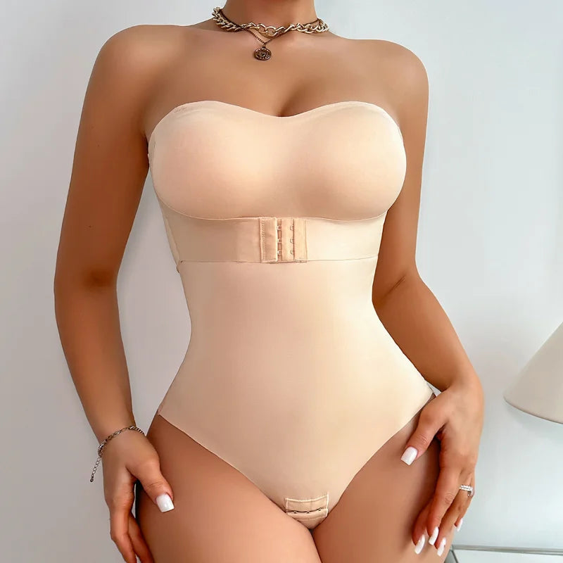 Seamless Strapless Shortie Bodysuit for Women - Tummy Control & Chic Sculpting