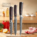 Professional Damascus Kitchen Knife Set with Santoku Cleaver