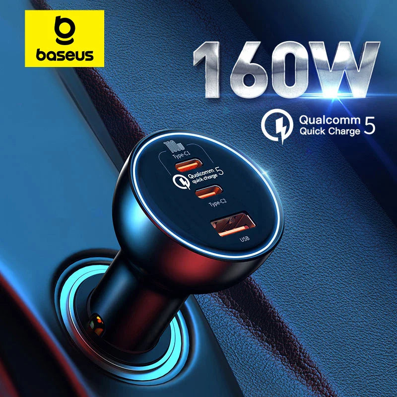 Baseus 160W Car Charger with Qualcomm Quick Charge 5.0 - High Power Charging Solution for iPhone, iPad, MacBook & More  ourlum.com   
