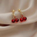 Sweet Cherry Charm Earrings Whimsical Korean Style Women