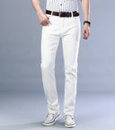 Spring Men's Slim Jeans Classic Style Straight Elasticity Cotton Denim Pants Male Brand Wine Red Black White Trousers