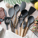 12-Piece Eco-Friendly Silicone Kitchen Utensils Set With Wooden Handles