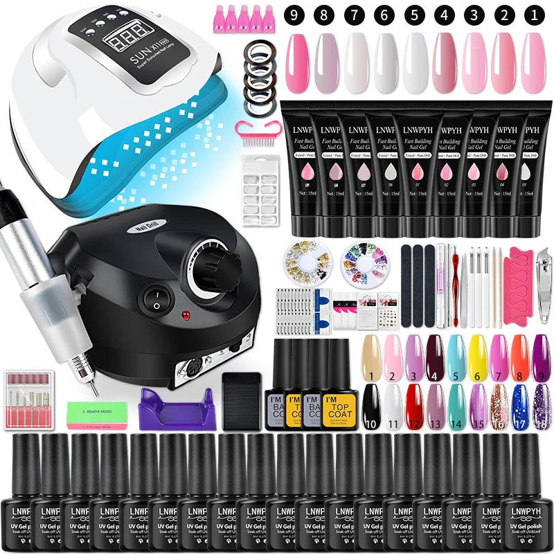 Nail Set Gel Nail Polish Set With UV LED Lamp Dryer Semi Permanent Gel Varnish Set Professional Nail Art Tools Kit Manicure Set  ourlum.com S041-X11MAX-(1-18) CHINA 