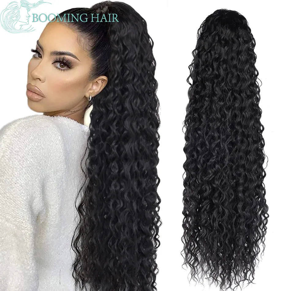 Curly Drawstring Ponytail Wig: Long Synthetic Afro Water Wave Hairpiece - Bold and Versatile Beauty