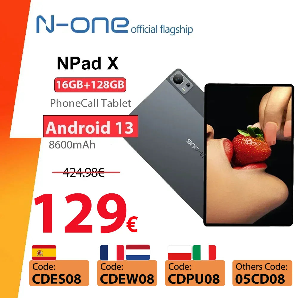 N-one NPad X MTK G99 8-Cores Tablet PC 10.95'' Android 13 Fast Charging 8600mAh MAX 8+8GB 128GB  2000*1200 FHD IPS 4G LTE Wi-Fi