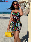 Weird Puss Colorful Print Sexy Bodycon Dress Summer Fashion