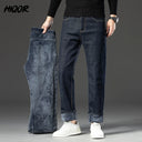 HIQOR Winter Fleece Thick Jeans Men Business Casual Pants