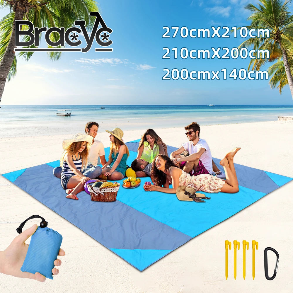 Portable Waterproof Beach and Camping Blanket Mat - Lightweight Folding Outdoor Picnic Mat with Pegs and Carry Bag