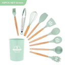 Eco-Friendly Silicone Kitchen Utensils Set with Wooden Handles