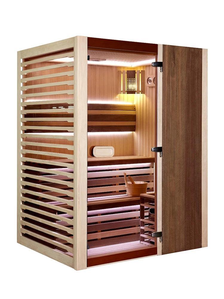 Luxury Home Spa Sauna and Steam Room Combo with Infrared Therapy  ourlum.com pine and walnut wood  