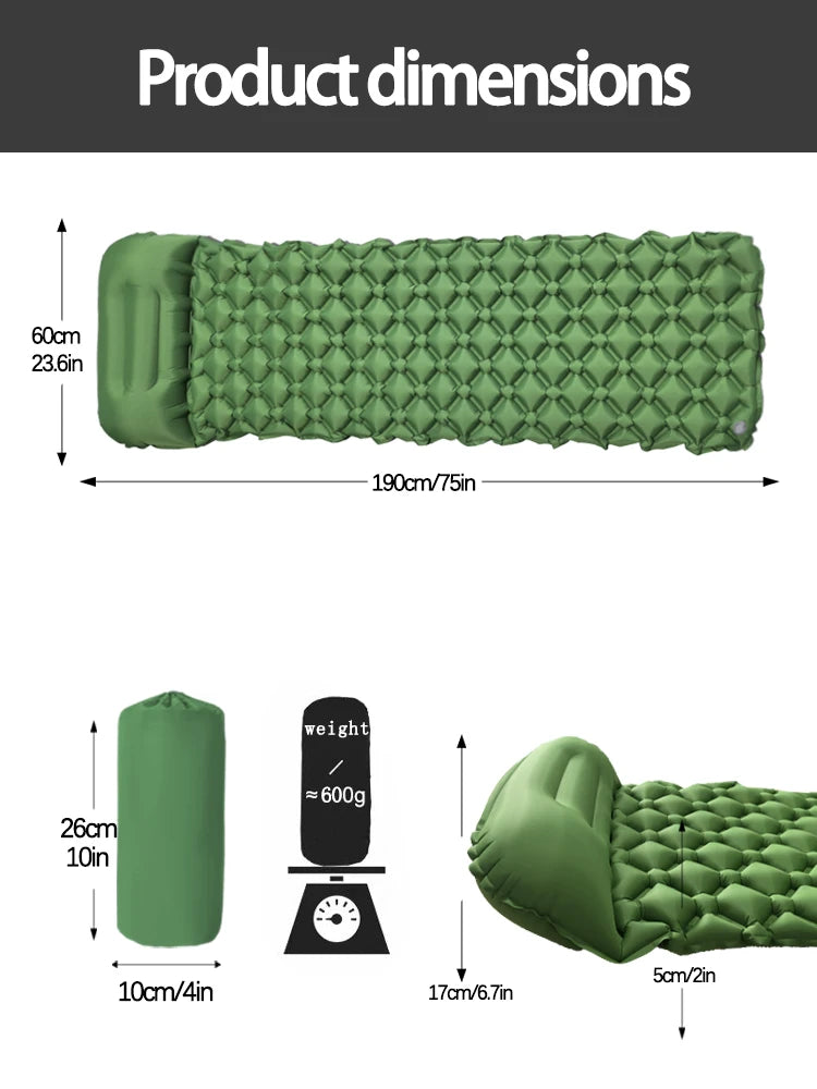 Outdoor Sleeping Pad Camping Inflatable Mattress Ultralight Air Cushion Travel Mat With Headrest For Travel Hiking