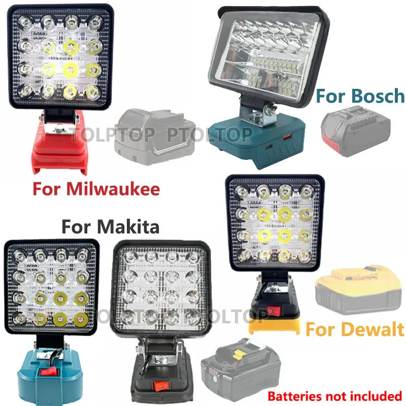 Versatile LED Work Light for Makita/DeWalt/Milwaukee/Bosch - Ideal for Camping & Emergencies