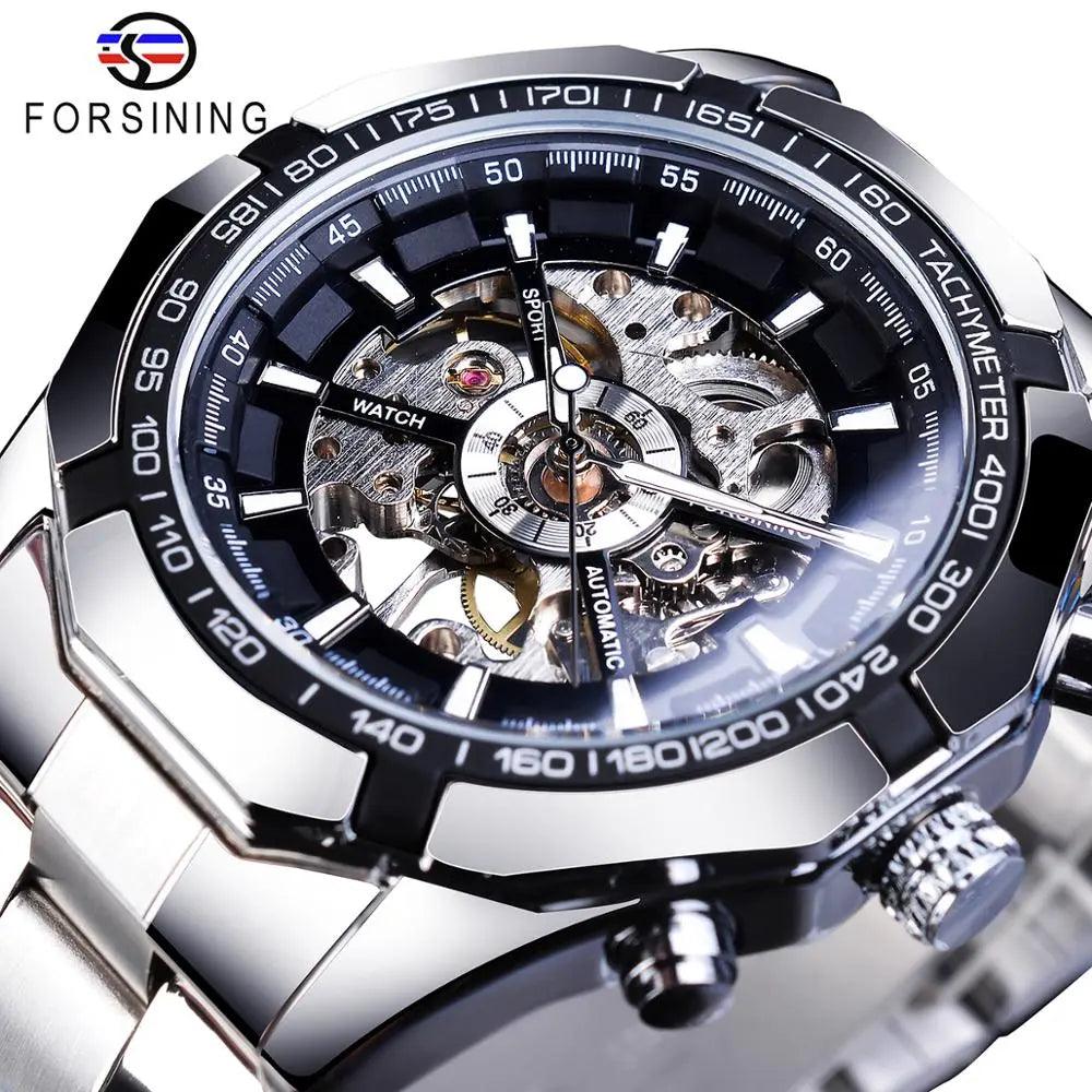 Forsining Stainless Steel Skeleton Watch: Luxury Mechanical Sport Wristwatch  ourlum.com   