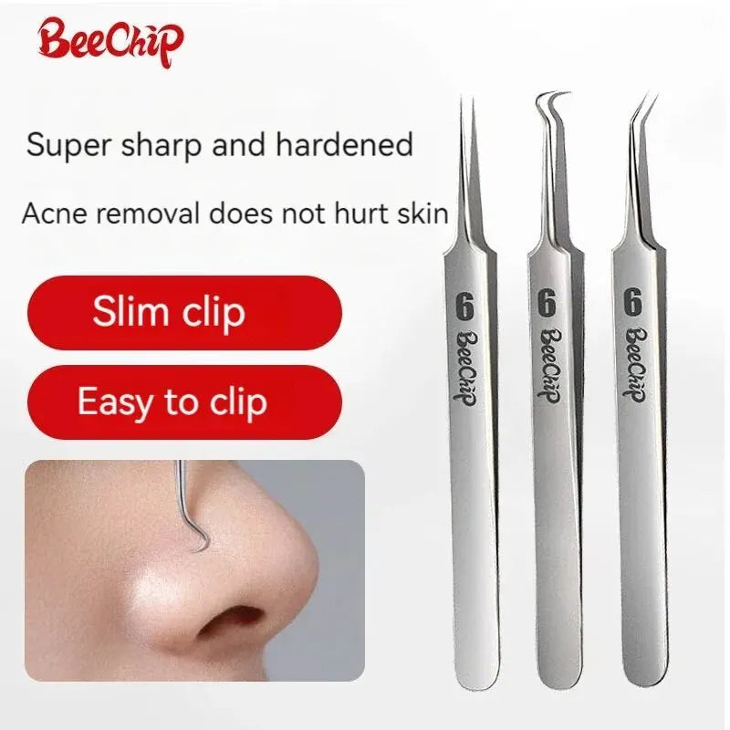 3PCS Facial Pore Cleaning Care Tools Ultra Fine Needle Tweezers Blackheads Acne Wart Skin Tag Removal Point Noir Black Head Clip  ourlum.com   