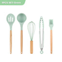 Eco-Friendly Silicone Kitchen Utensils Set with Wooden Handles