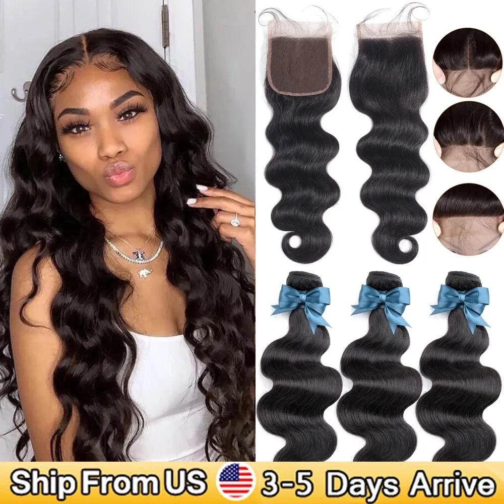 Brazilian Body Wave Hair Bundle Set with Lace Closure: Luxurious Remy Extensions