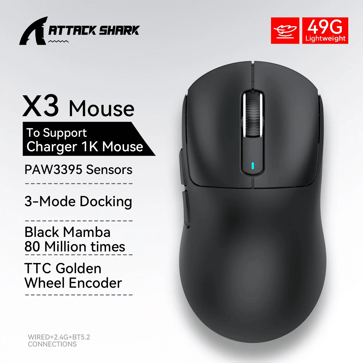 Attack Shark X3 Gaming Mouse: Light, Fast, Macro Control  ourlum.com X3 Black  