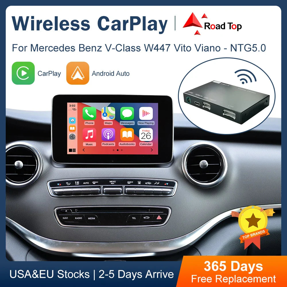 RoadTop Wireless CarPlay for Mercedes Benz V-Class W447 2014-2018 Vito Viano NTG5.0 with Android Auto Interface Link AirPlay