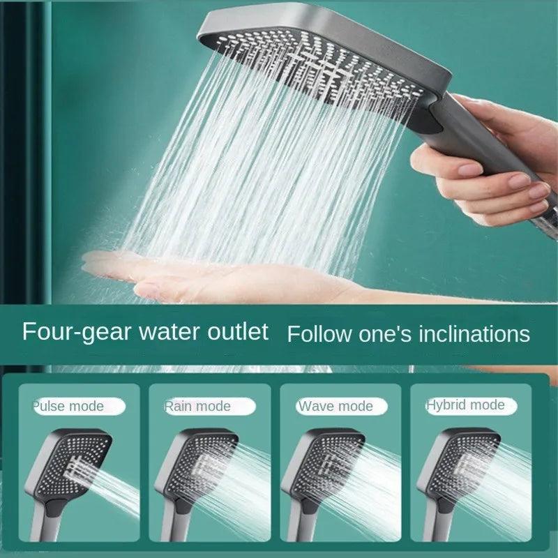 4 Mode Adjustable Rainfall Showerhead with High Pressure and Water Saving Features  ourlum.com   