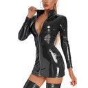 Shiny Leather Dress with Open Crotch and Zipper Detail