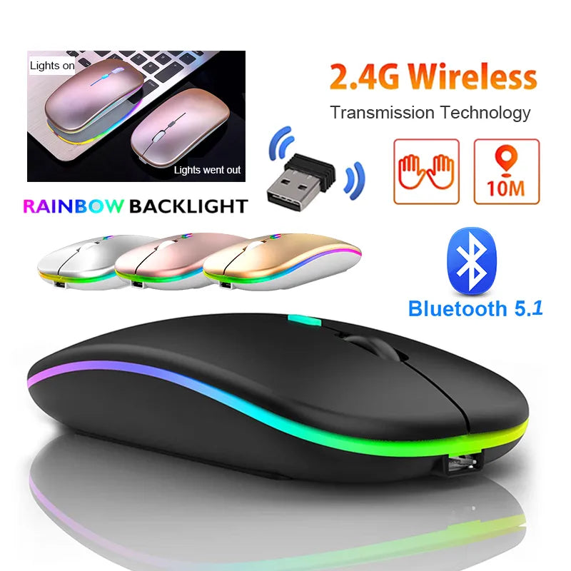 Bluetooth RGB Wireless Mouse: Rechargeable & Silent for MacBook Tablet PC  ourlum.com   