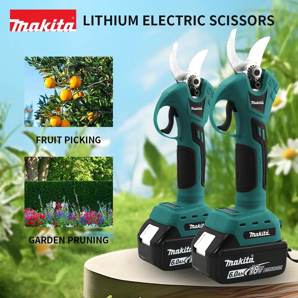 Makita 18V Cordless Brushless Pruning Shears - Electric Garden Scissors for Fruit Trees and Branch Cutting