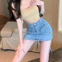 Lucyever Korean High Waist Denim Mini Skirt Flattering Fit