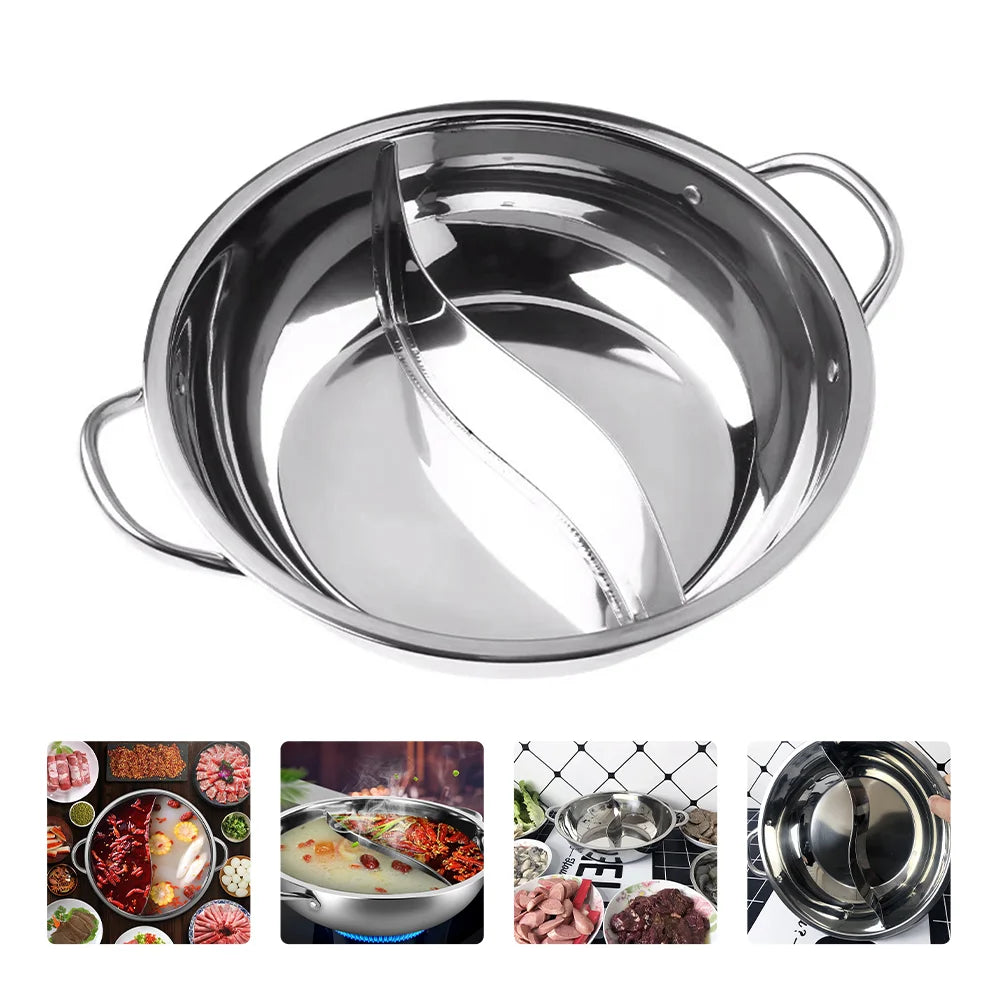 Stainless Steel Divided Hot Pot Cooker for Induction and Gas Stoves - Dual Flavor Shabu Shabu Pot