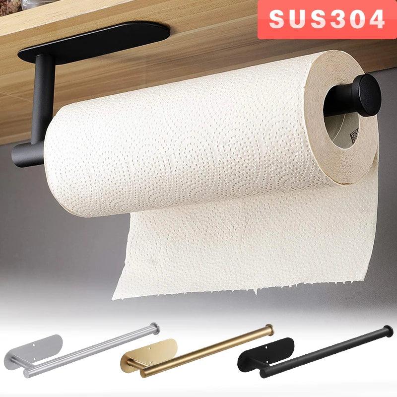 Stainless Steel Self-Adhesive Paper Towel Holder with Easy Installation and Anti-Rust Design  ourlum.com   