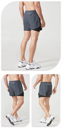 Men's Quick-Dry Double Layer Running Shorts Black Fitness