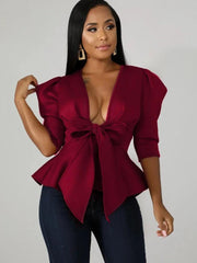 Chic Bowtie Peplum Blouse: Elegant Clubwear & Party Chic